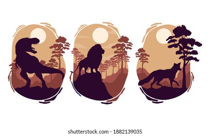 wild three animals fauna silhouettes scenes vector illustration design