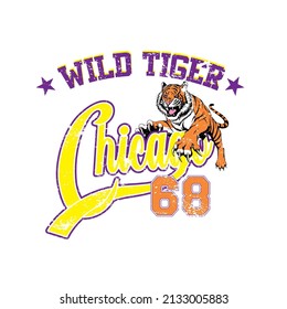 Wild Tiger Chicago 68, jumping tiger Colorful vector for t-shirts, posters, giveaways or for any application