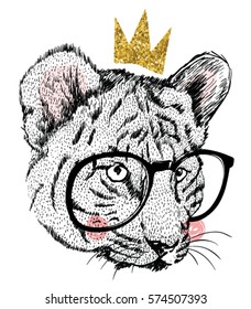 wild tiger with crown for apperel vector print.For t-shirt or other uses,T-shirt graphics / textile graphic