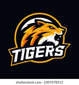 Wild Tiger, E-sports Game Logo Template. Wild cat head mascot, Tiger head emblem design for eSports team. Vector illustration