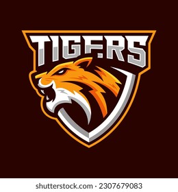 Wild Tiger, E-sports Game Logo Template. Wild cat head mascot, Tiger head emblem design for eSports team. Vector illustration