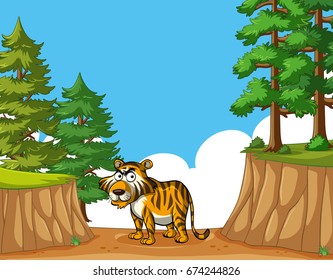 Tigre salvaje en la ilustración forestal