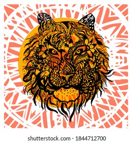 Wild Tiger . Graphic arts. Bright design .New Year 2022