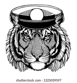 Wild tiger Hand drawn image for tattoo, emblem, badge, logo, patch, t-shirt