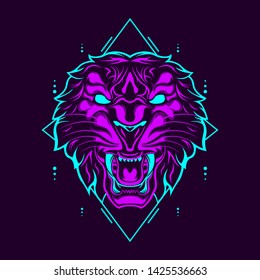 Wild Tiger Head with abstract geometric ornament. Animal vector illustration.
