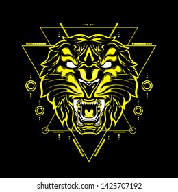 Wild Tiger Head with abstract geometric ornaments. animals illustration vector.