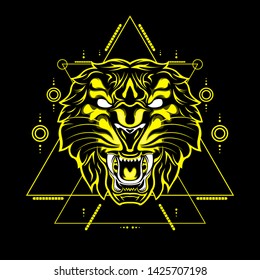 Wild Tiger Head with abstract geometric ornaments. animals illustration vector.