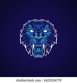 Wild Tiger Head with cool blue and white color. Animal vector illustration.