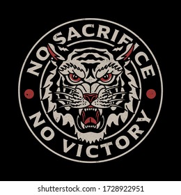 Wild Tiger Head Illustration with No Sacrifice No Victory Slogans Vector Artwork for Apparel and Other Uses