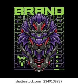 wild tiger head mecha robot with streetwear concept illustration design for t shirt and merchandise