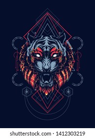 Wild Tiger head with sacred geometry pattern