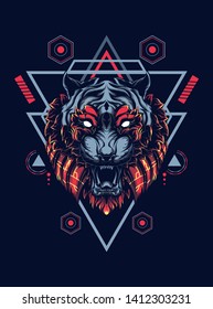 Wild Tiger head with sacred geometry pattern