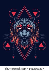 Wild Tiger head with sacred geometry pattern