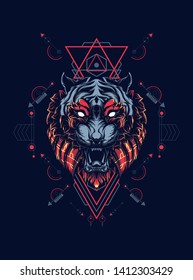 Wild Tiger head with sacred geometry pattern