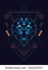 Wild Tiger head with sacred geometry pattern