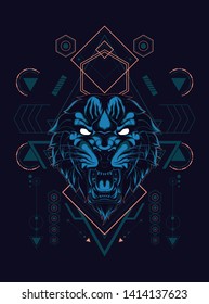 Wild Tiger head with sacred geometry pattern