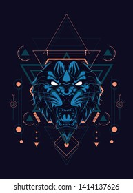 Wild Tiger head with sacred geometry pattern