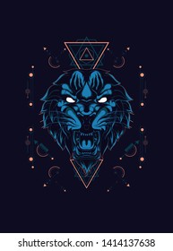 Wild Tiger head with sacred geometry pattern
