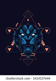 Wild Tiger head with sacred geometry pattern