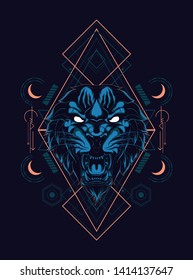 Wild Tiger head with sacred geometry pattern