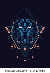 Wild Tiger head with sacred geometry pattern