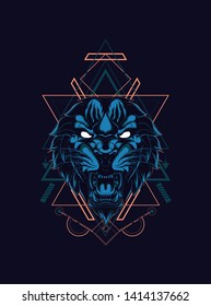 Wild Tiger head with sacred geometry pattern
