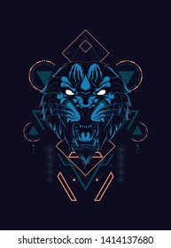 Wild Tiger head with sacred geometry pattern