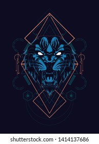 Wild Tiger head with sacred geometry pattern