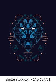 Wild Tiger head with sacred geometry pattern