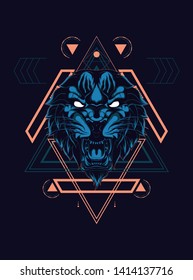 Wild Tiger head with sacred geometry pattern
