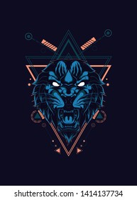 Wild Tiger head with sacred geometry pattern