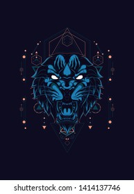 Wild Tiger head with sacred geometry pattern