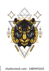 Wild Tiger Head With Sacred Geometry Pattern