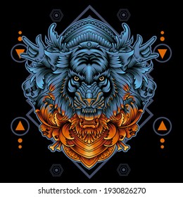 Wild Tiger Head Sacred Geometry pattern