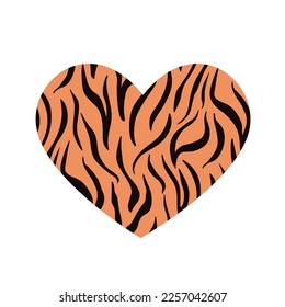 Wild Tiger Heart Silhouette Vector Illustration with Trendy Animal Print Decor, Exotic romantic hand drawn element Isolated on White