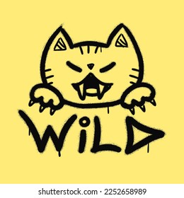 Wild tiger print for t-shirt. Vector cartoon graffiti spray style logo icon. Wild cat,tiger Graffiti print for poster,t-shirt,tee,logo,sticker concept