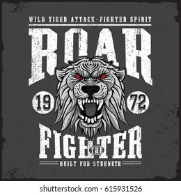 Wild Tiger Roaring Fighter Spirit Tee Stock Vector (Royalty Free ...