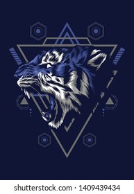 The wild tiger roaring with sacred geometry pattern