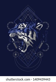 The wild tiger roaring with sacred geometry pattern