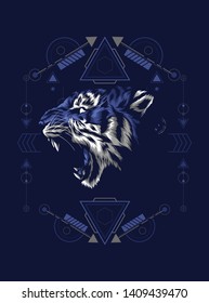 The wild tiger roaring with sacred geometry pattern