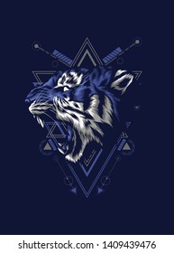 The wild tiger roaring with sacred geometry pattern