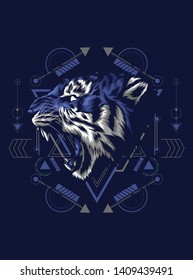 The wild tiger roaring with sacred geometry pattern
