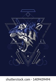The wild tiger roaring with sacred geometry pattern