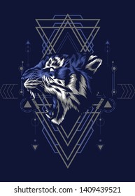 The wild tiger roaring with sacred geometry pattern