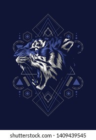 The wild tiger roaring with sacred geometry pattern