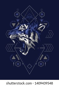 The wild tiger roaring with sacred geometry pattern