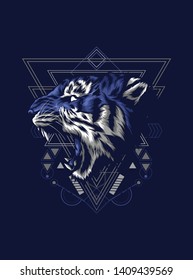 The wild tiger roaring with sacred geometry pattern