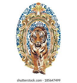 Wild tiger in vintage frame