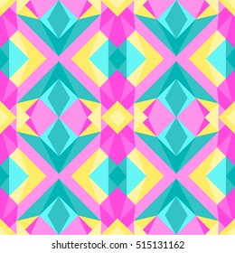 Wild triangle polygonal 90s or 80s pattern vector. Abstract geometric bubblegum colors pop art style background.