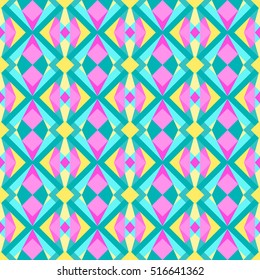 Wild triangle polygonal 90s or 80s pattern vector. Abstract geometric bubblegum colors pop art style background.